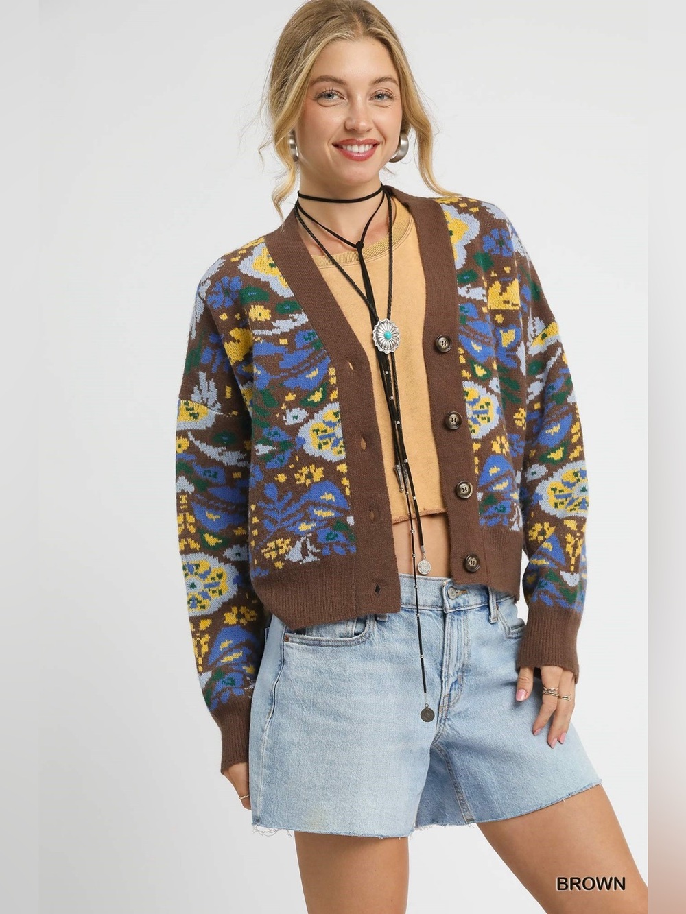 Umgee Floral Knit Button-Up Cardigan